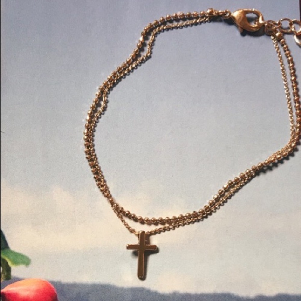 Gold Two Chained Cross Bracelet